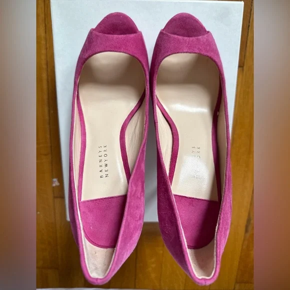 Barney’s New York Pink Suede Peep-Toe Heels - Picture 2 of 8